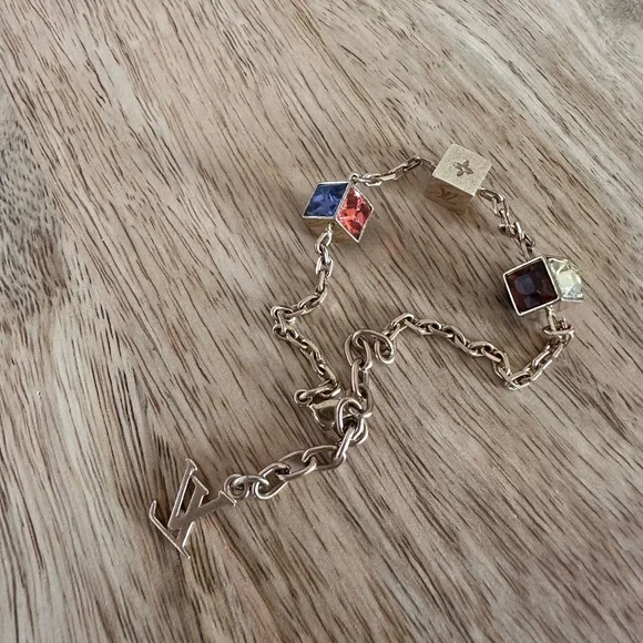 Louis Vuitton Gold-Tone Gamble Chain Bracelet with Multicolored Crystals - Picture 9 of 12